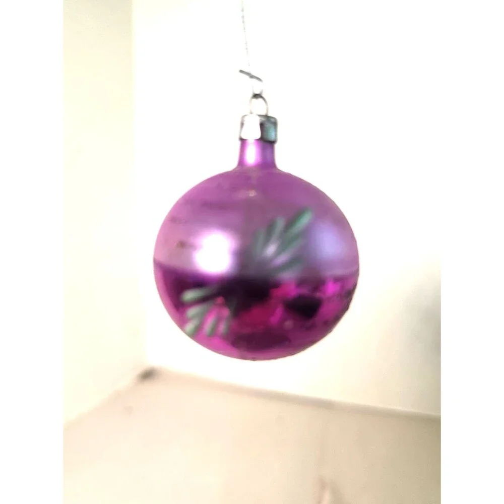 Small Vintage Glass Christmas Ornament Purple  Leaves  Poland 2